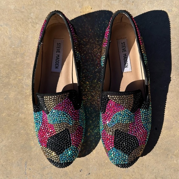 Steve Madden Conncord Multi-Color Rhinestone Size 6 Studded Loafer Jeweled Flats - Picture 5 of 7